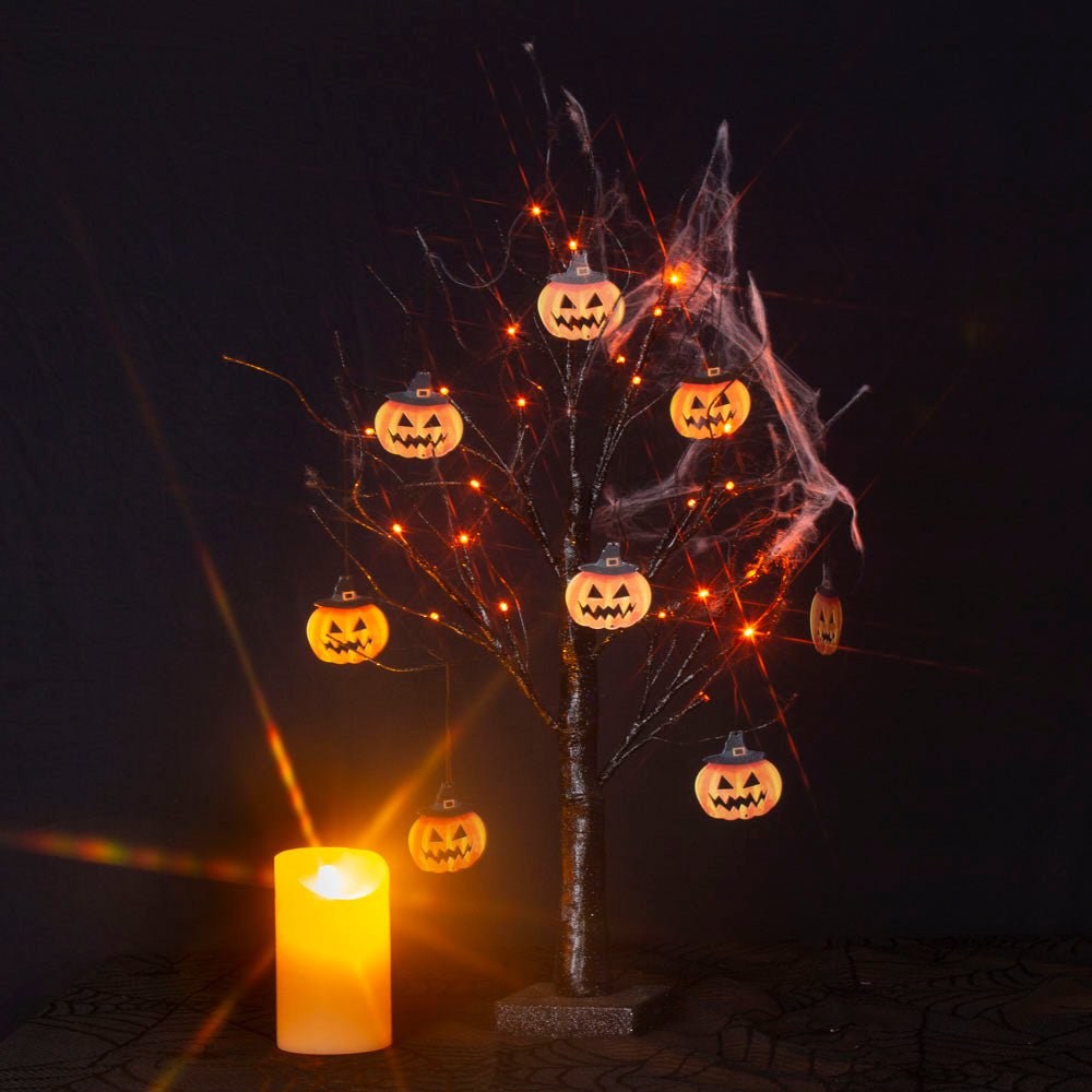 EAMBRITE Halloween Tree, 2FT Black Spooky Tree with 24 LED Orange Lights 8 Pumpkin
