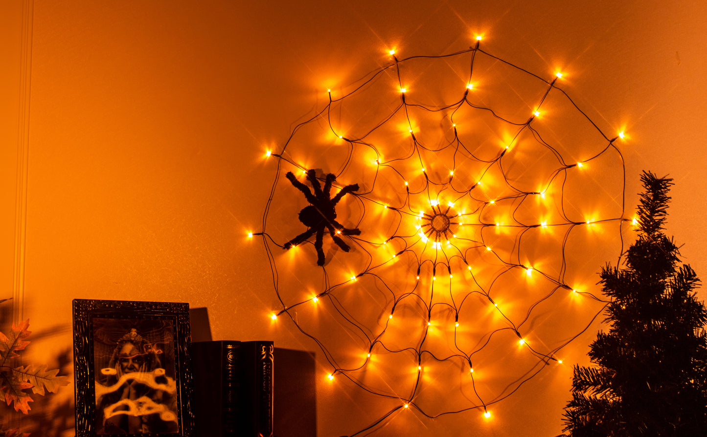 EAMBRITE Halloween Spider Web Lights with 70LED Orange Lights