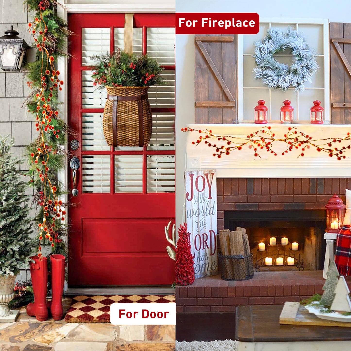 EAMBRITE Lighted Red Berry Garland, 6 FT 88 LED Christmas Garland with Warm White Lighs