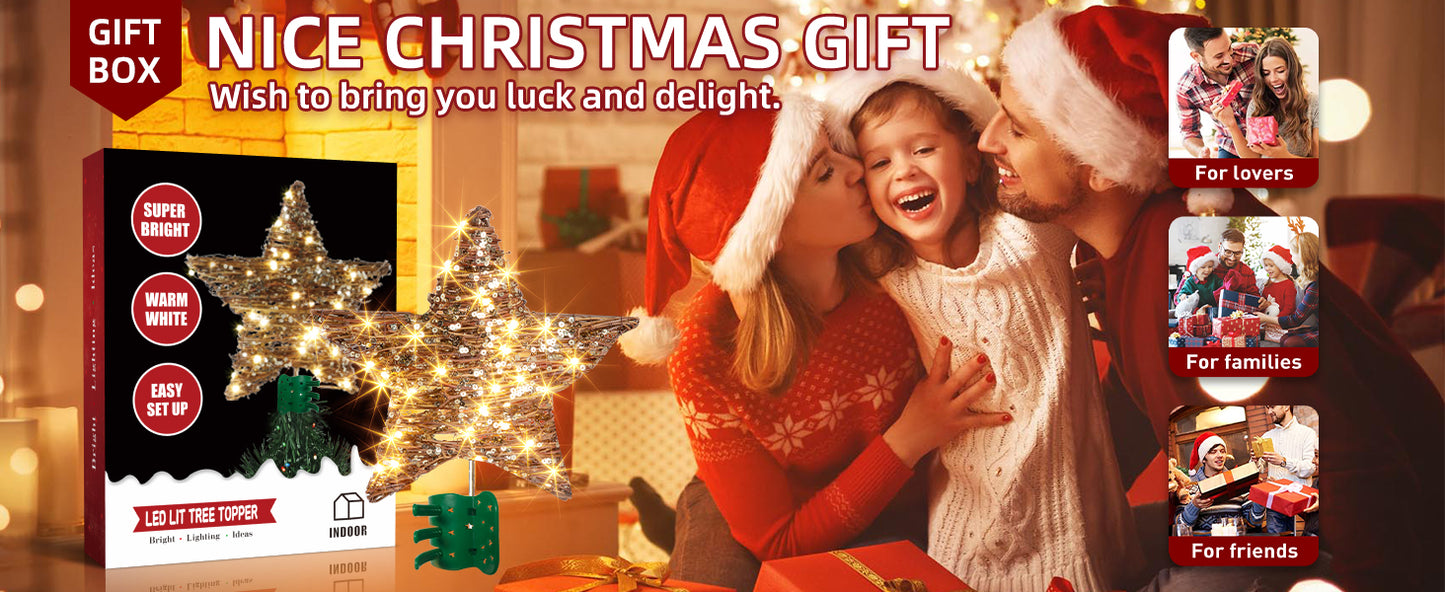 EAMBRITE 13.37” 40 LED Christmas Rattan Tree Topper