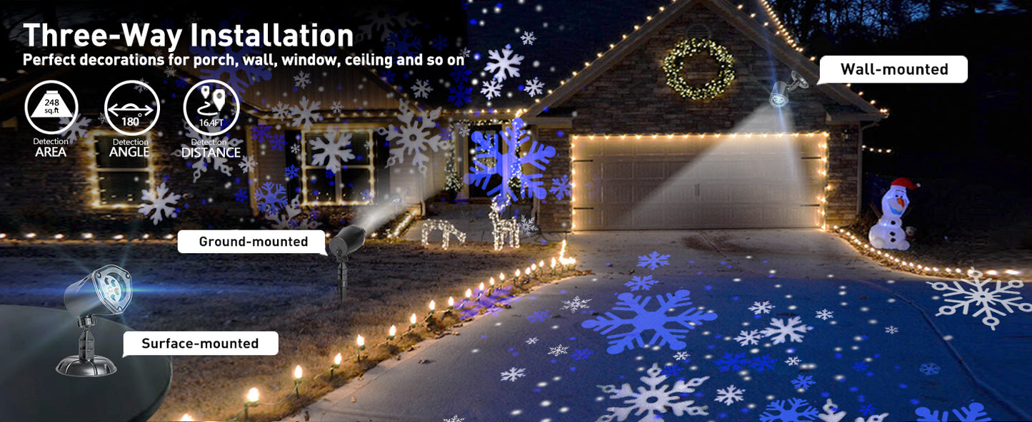 EAMBRITE Christmas Projector Lights LED White Blue Rotating Snowflake Projector Light