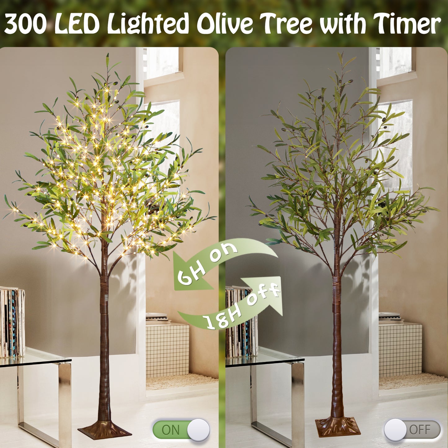EAMBRITE Lighted Olive Tree Artificial Indoor, 6Ft Eucalyptus Tree with Fairy Lights