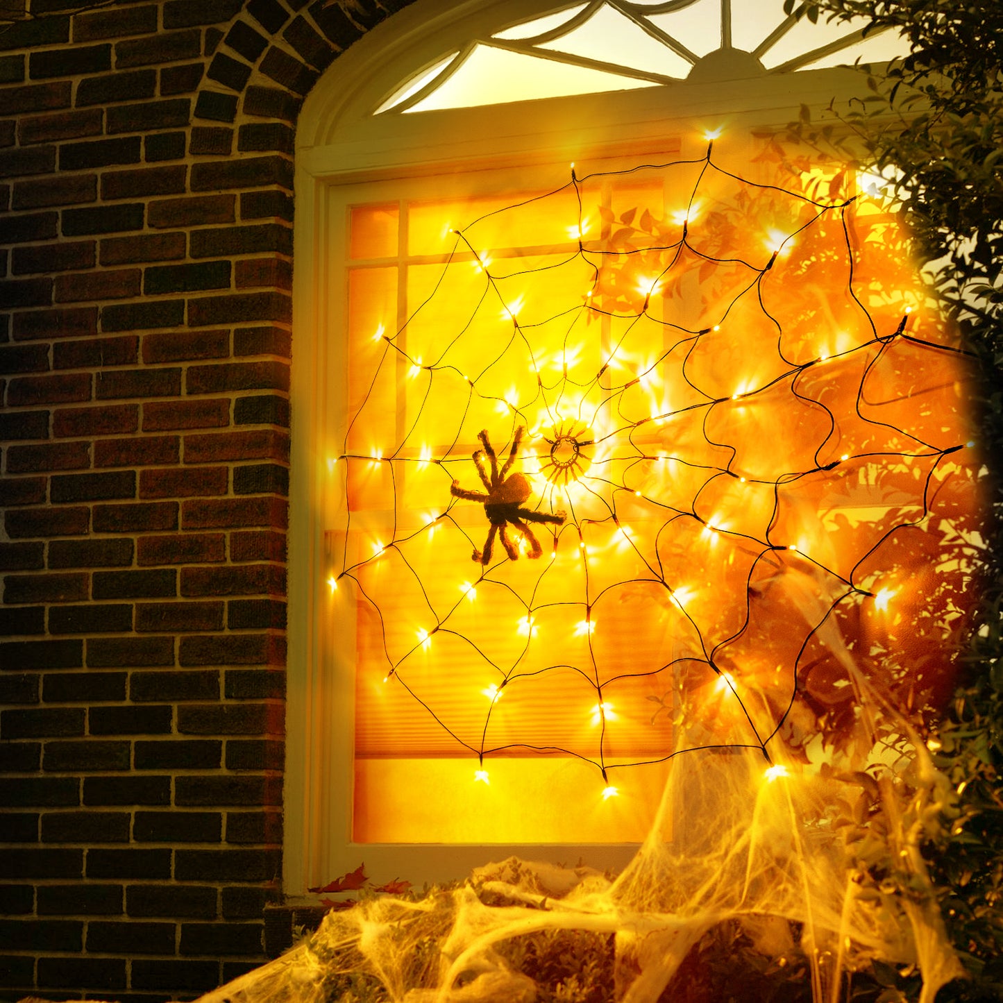 EAMBRITE Halloween Spider Web Lights with 70LED Orange Lights