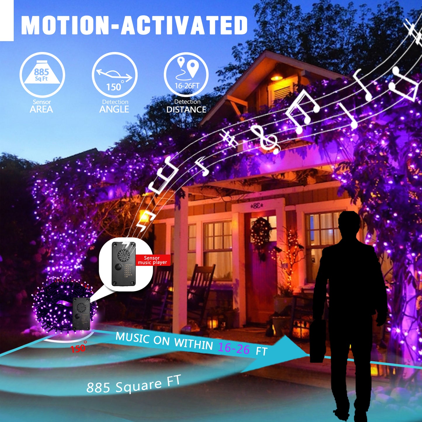 EAMBRITE Halloween Decorations 200 LED Halloween String Lights with Spooky Music