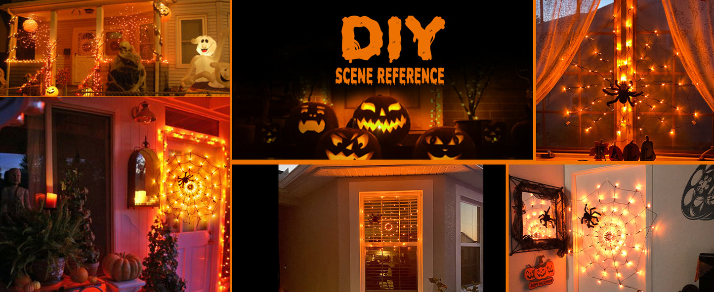EAMBRITE Halloween Spider Web Lights with 70LED Orange Lights