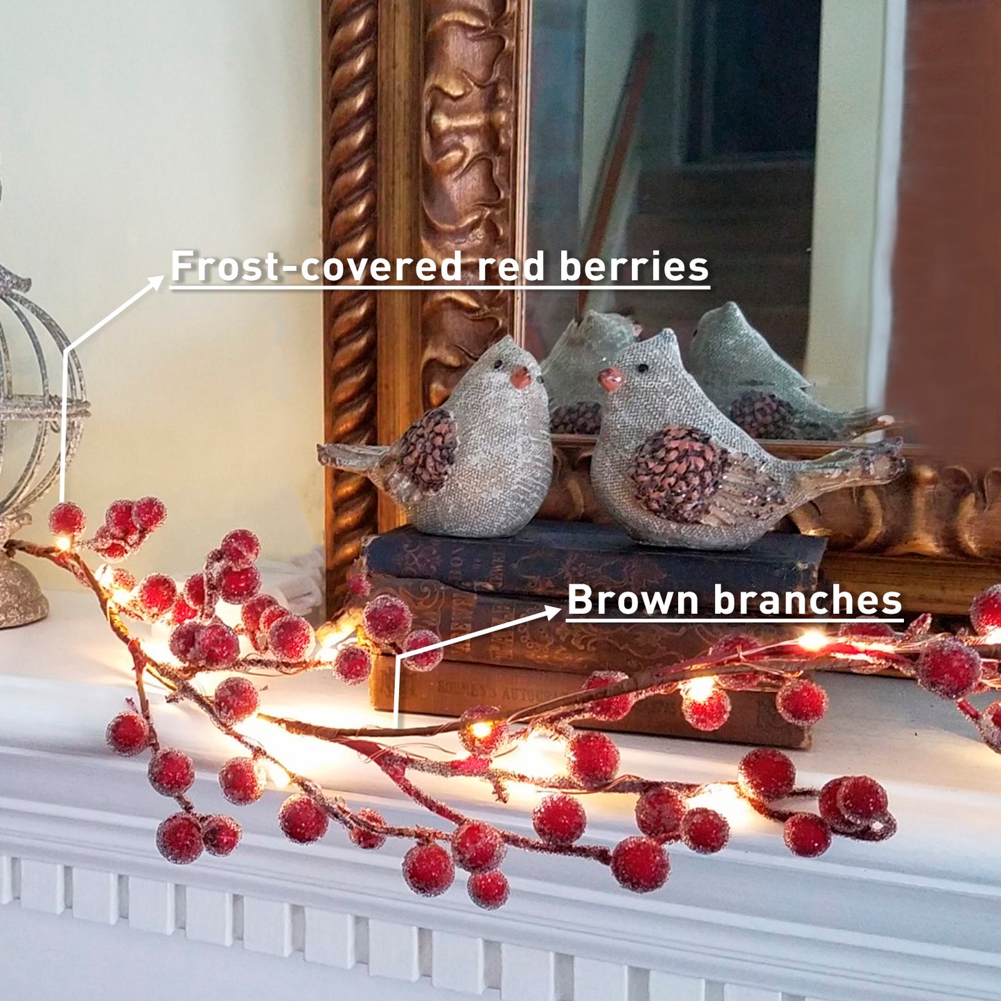 EAMBRITE Lighted Red Berry Garland, 6 FT 88 LED Christmas Garland with Warm White Lighs