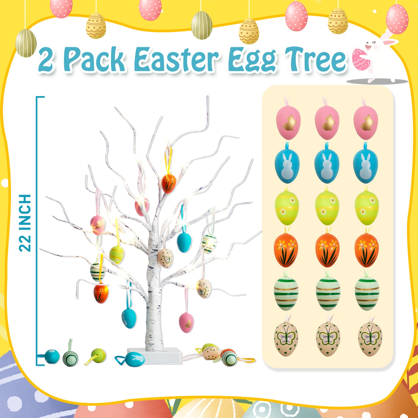 EAMBRITE Easter Decorations Easter Tree with 18x2 pcs Eggs Ornaments