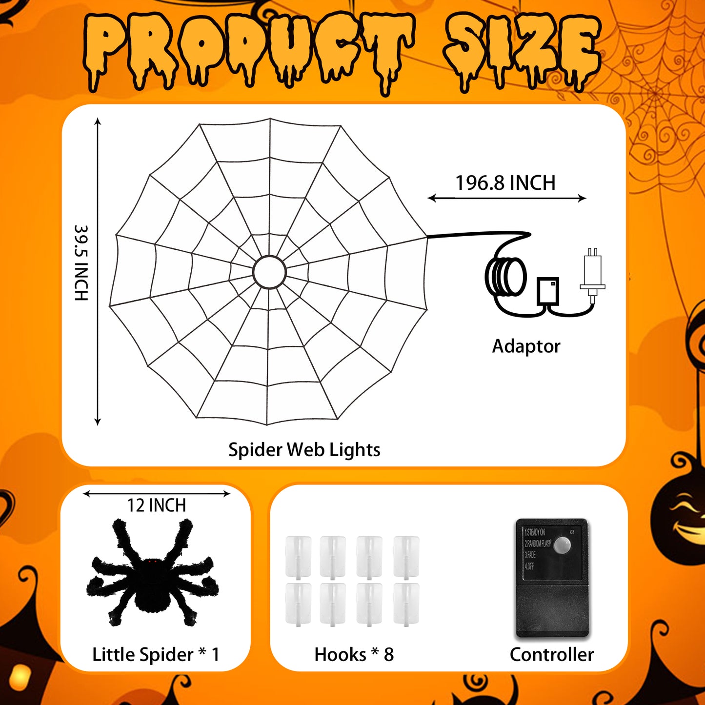 EAMBRITE Halloween Spider Web Lights with 70LED Orange Lights