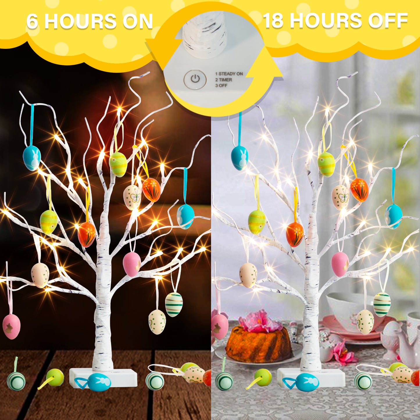 EAMBRITE Easter Decorations Easter Tree with 18x2 pcs Eggs Ornaments