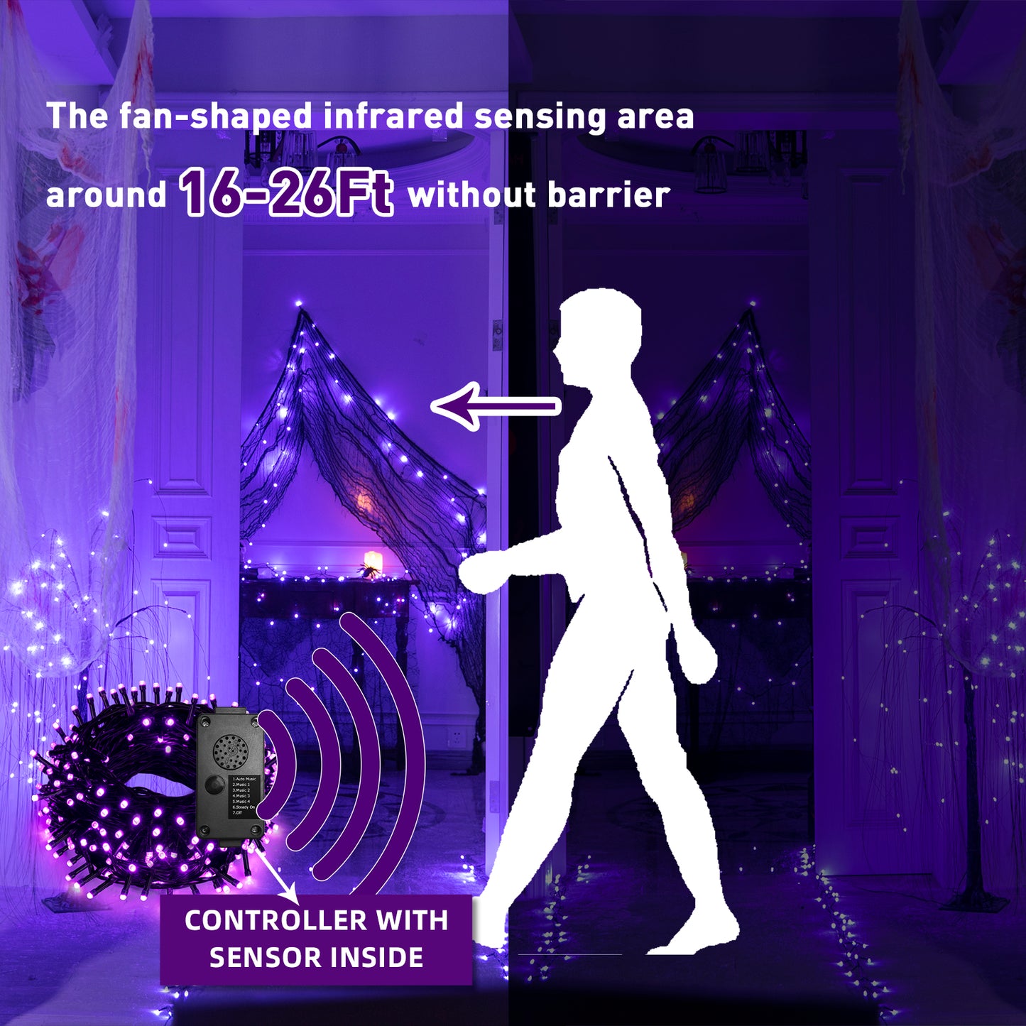 EAMBRITE Halloween Decorations 200 LED Halloween String Lights with Spooky Music