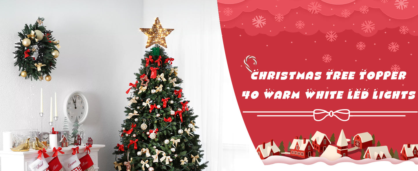 EAMBRITE 13.37” 40 LED Christmas Rattan Tree Topper