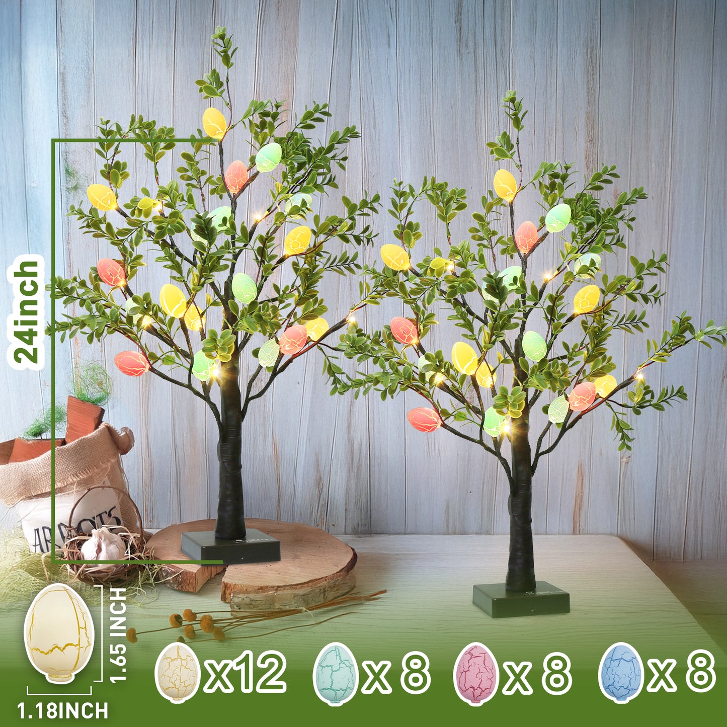 EAMBRITE Easter Decorations Easter Tree with Eggs, 2Ft Tabletop Tree with 24 LED Lights