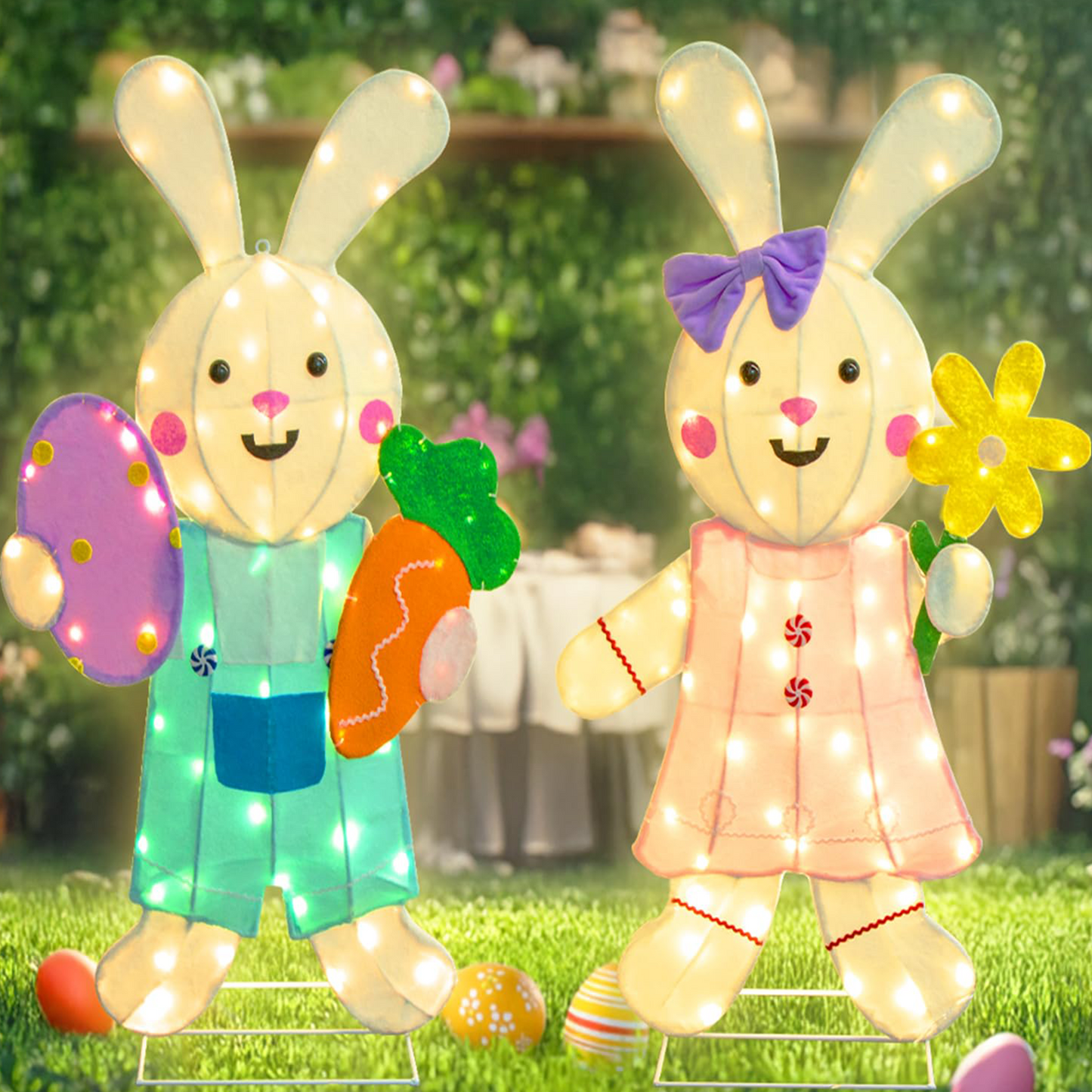 EAMBRITE 2 Pack Easter Decorations Outdoor Bunny Decor