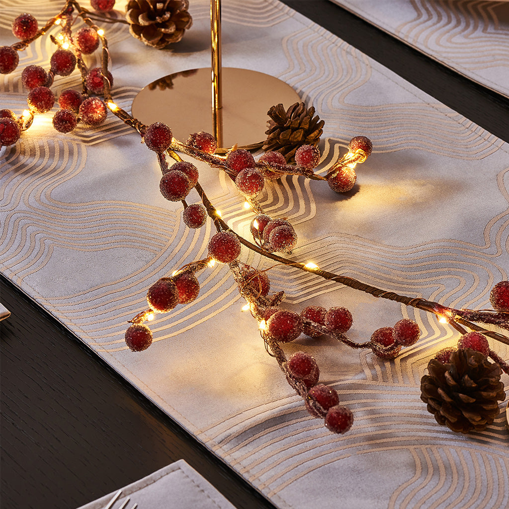 EAMBRITE Lighted Red Berry Garland, 6 FT 88 LED Christmas Garland with Warm White Lighs