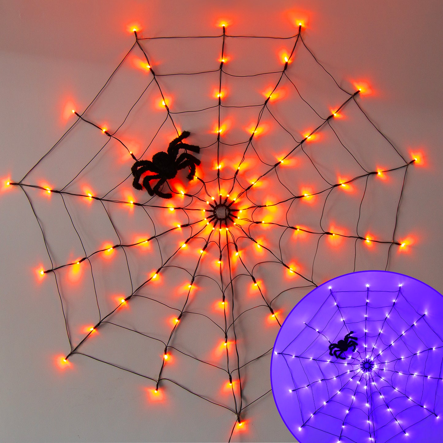 EAMBRITE Halloween Spider Web Lights with 84LED Orange/Purple Lights