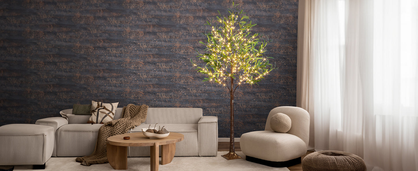 EAMBRITE Lighted Olive Tree Artificial Indoor, 6Ft Eucalyptus Tree with Fairy Lights