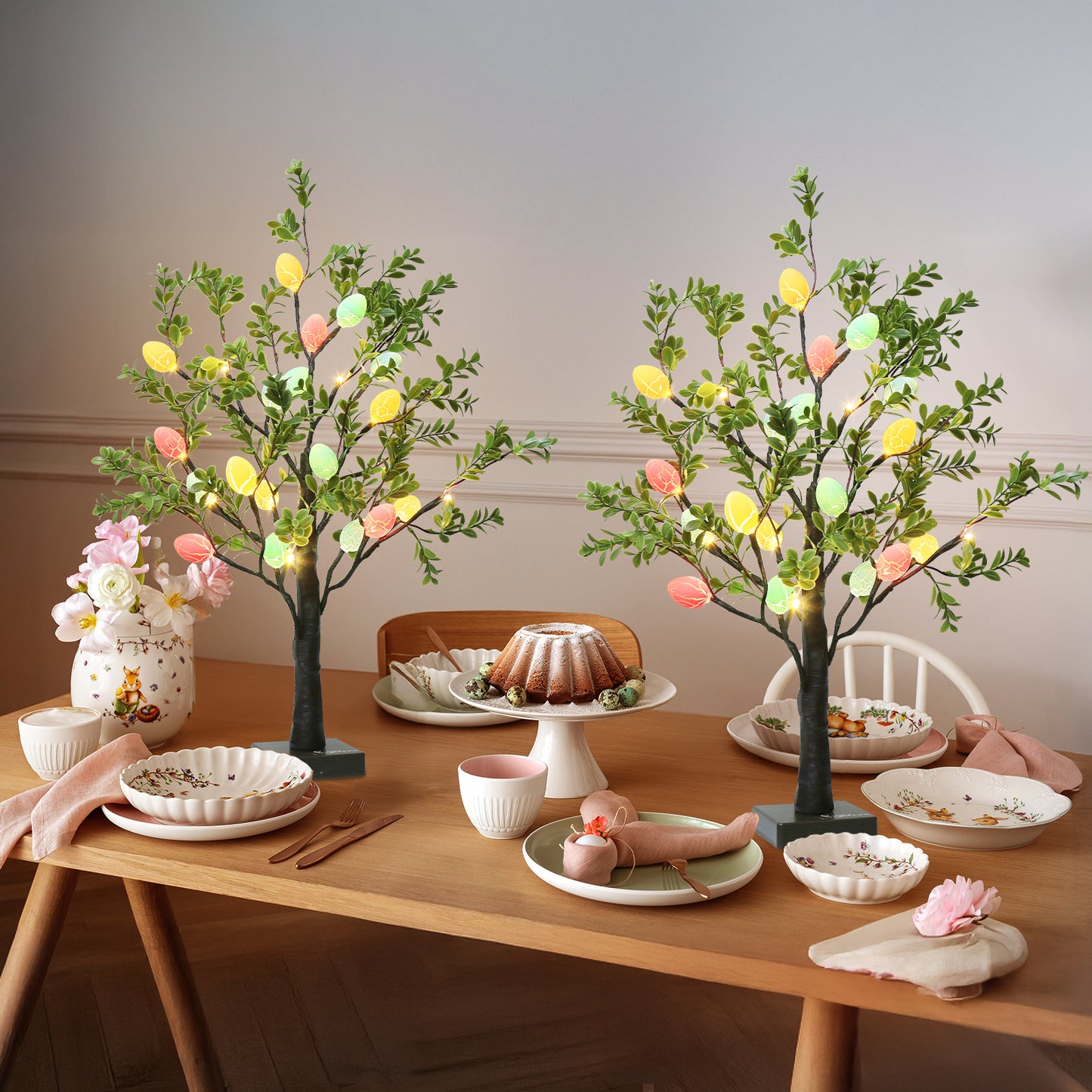 EAMBRITE Easter Decorations Easter Tree with Eggs, 2Ft Tabletop Tree with 24 LED Lights