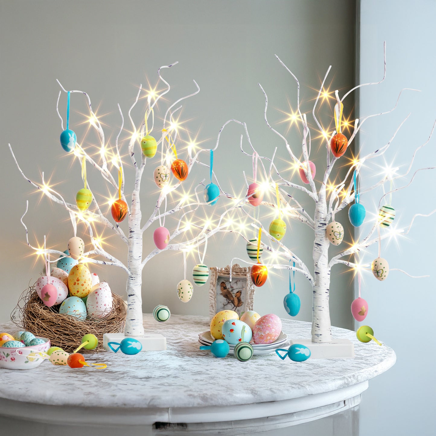 EAMBRITE Easter Decorations Easter Tree with 18x2 pcs Eggs Ornaments
