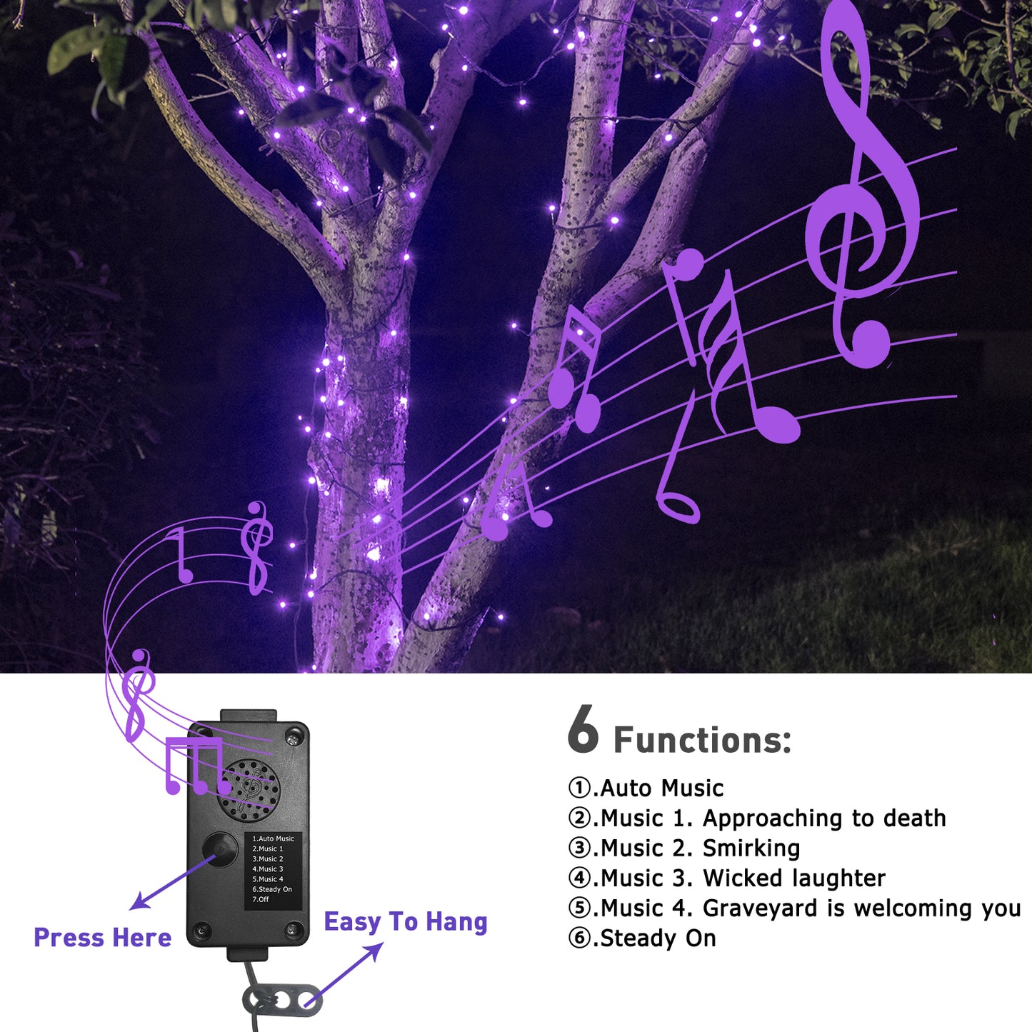EAMBRITE Halloween Decorations 200 LED Halloween String Lights with Spooky Music