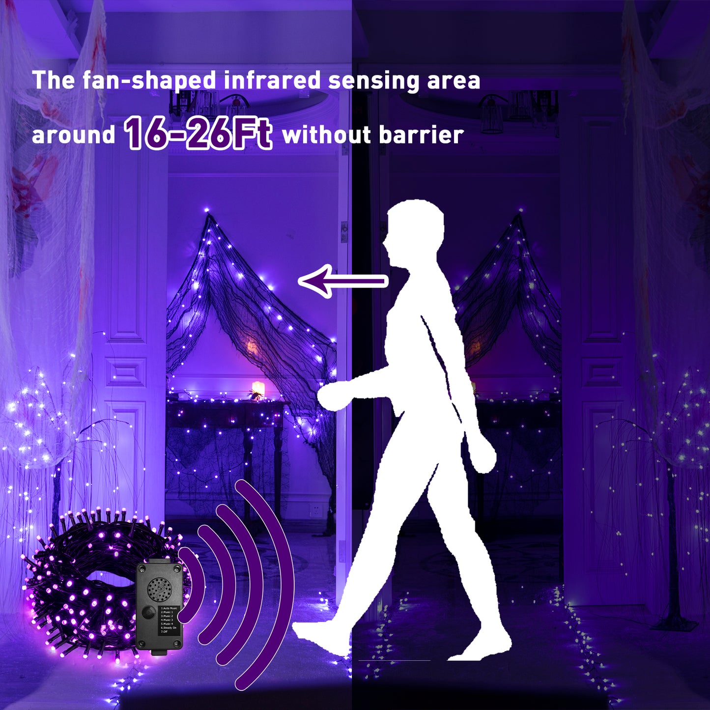 EAMBRITE Halloween Decorations 200 LED Halloween String Lights with Spooky Music