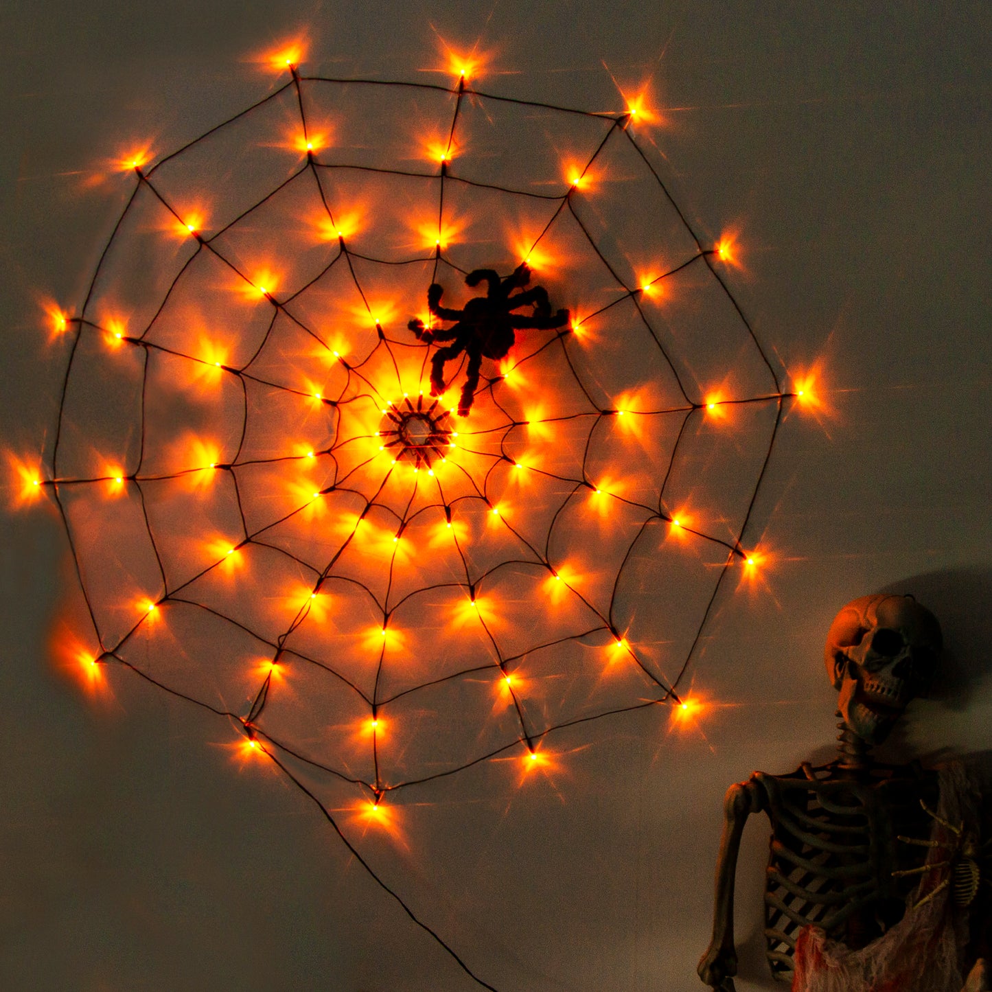 EAMBRITE Halloween Spider Web Lights with 70LED Orange Lights