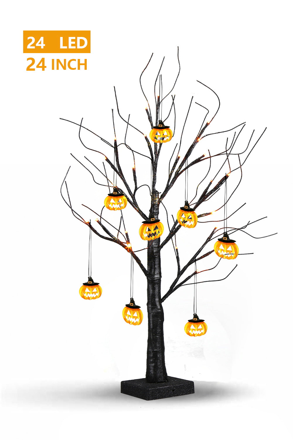 EAMBRITE Halloween Tree, 2FT Black Spooky Tree with 24 LED Orange Lights 8 Pumpkin