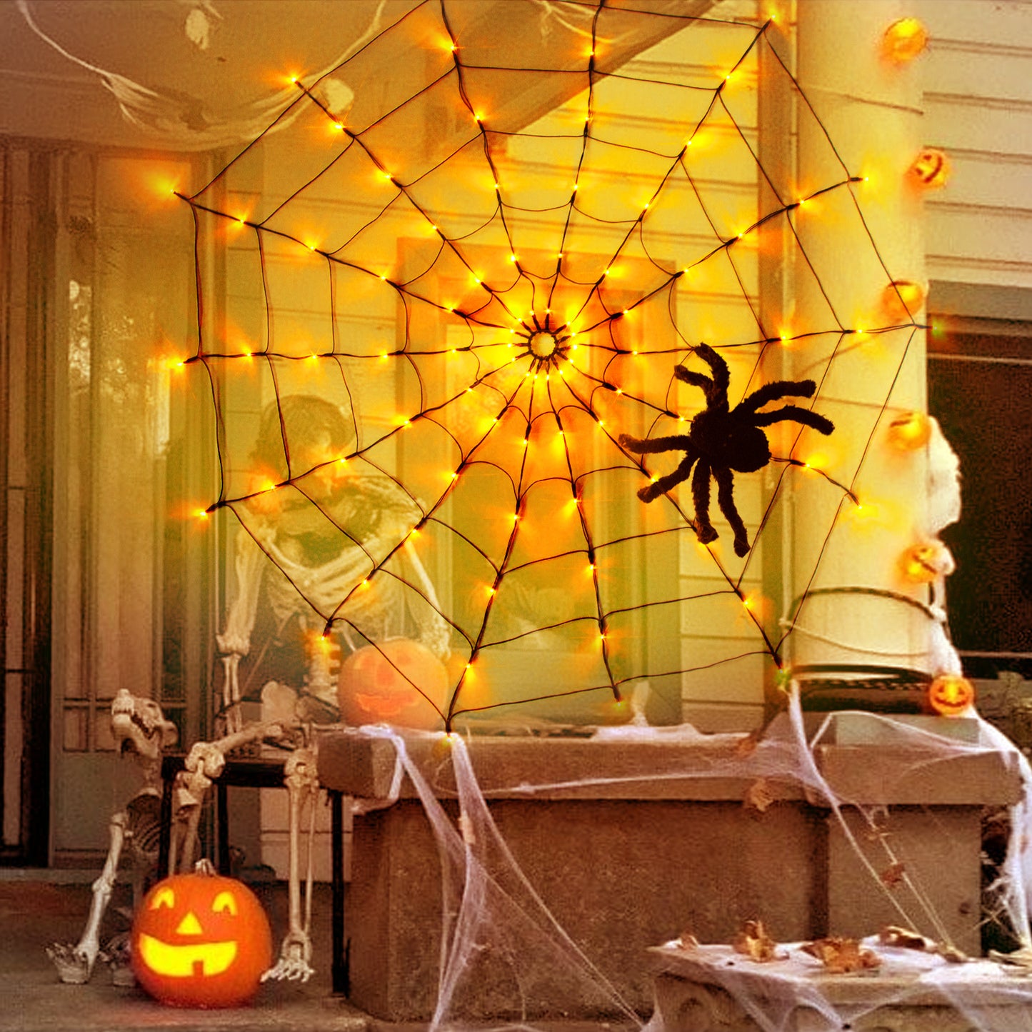 EAMBRITE Halloween Spider Web Lights with 84LED Orange/Purple Lights