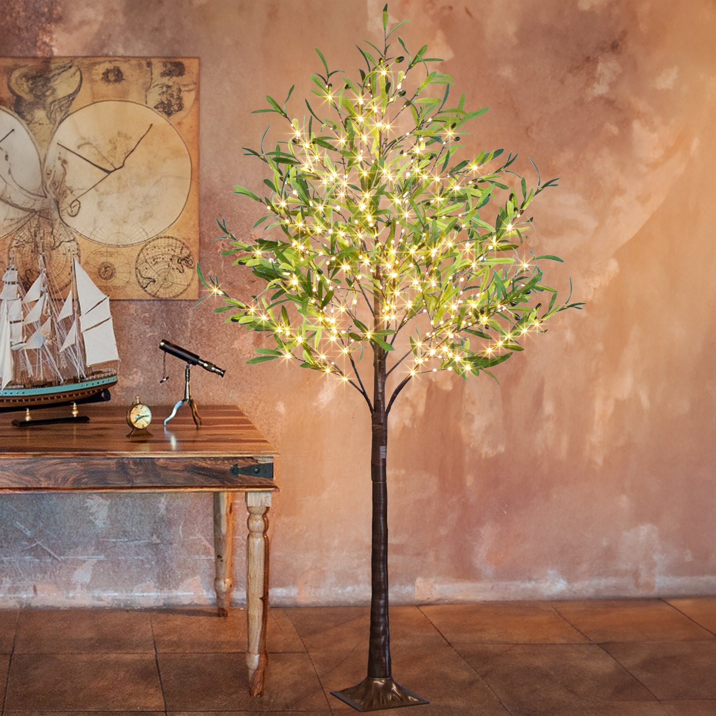 EAMBRITE Lighted Olive Tree Artificial Indoor, 6Ft Eucalyptus Tree with Fairy Lights