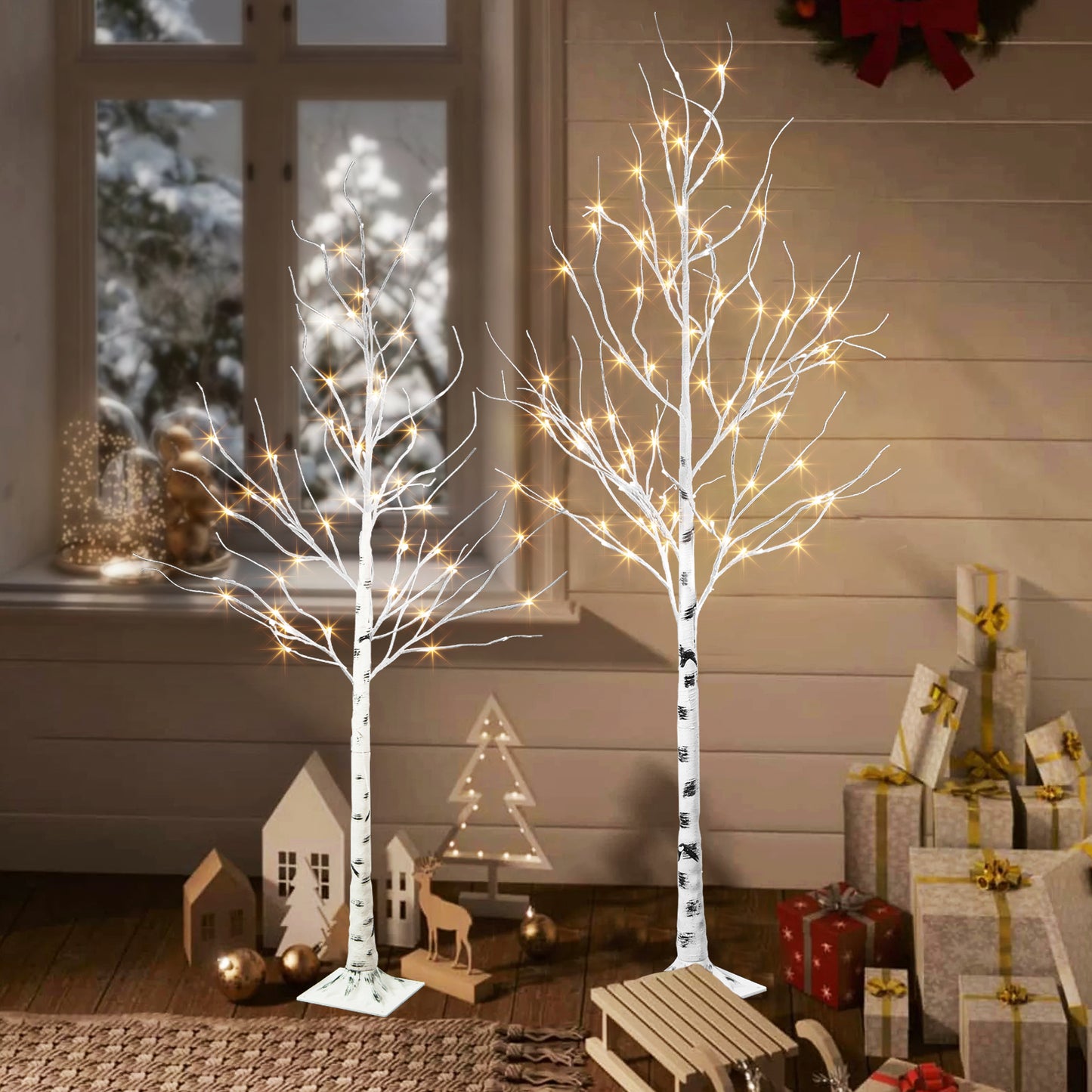 EAMBRITE 5FT 6FT White Birch Tree Set Christmas Tree Decorations