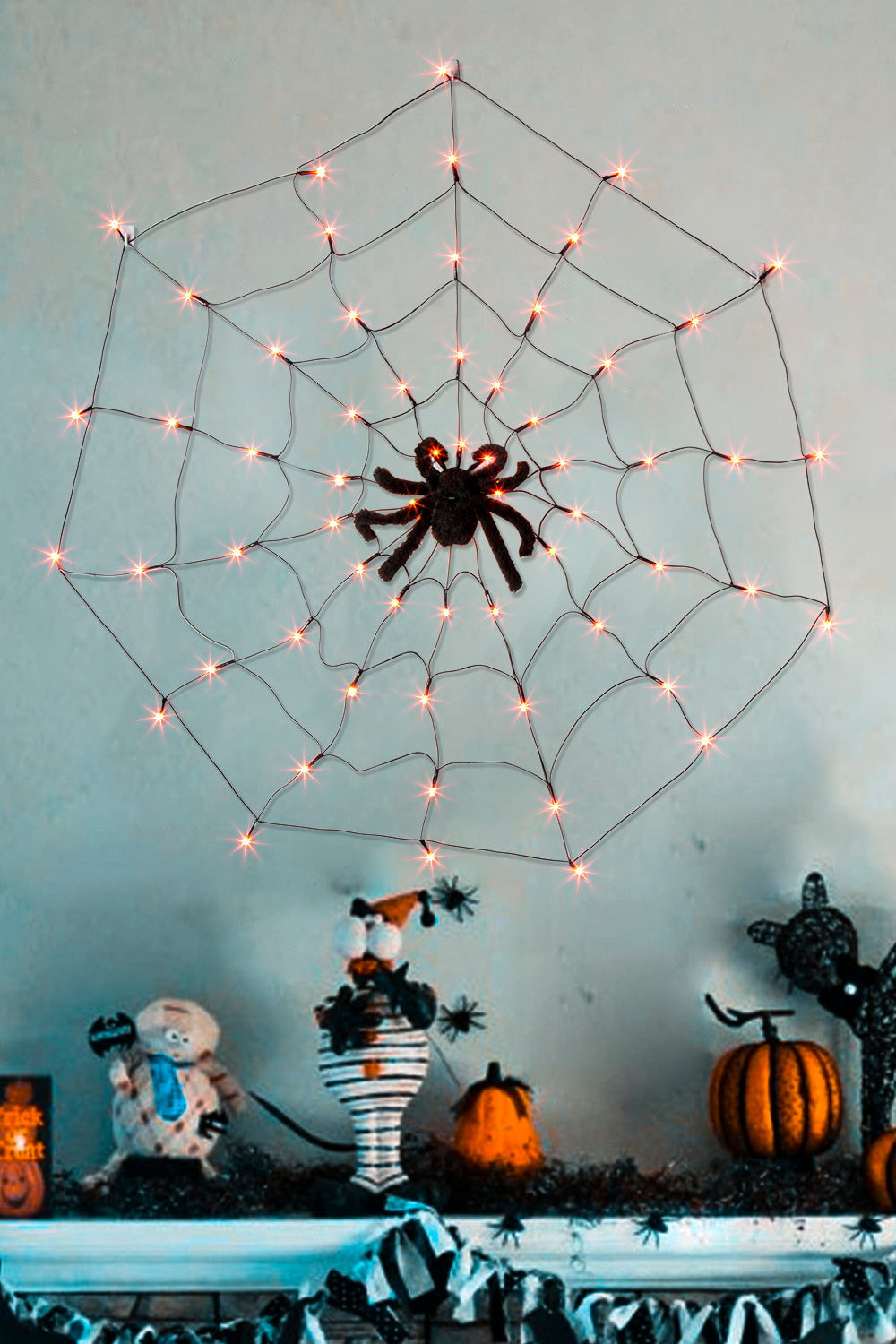 EAMBRITE Halloween Spider Web Lights with 70LED Orange Lights
