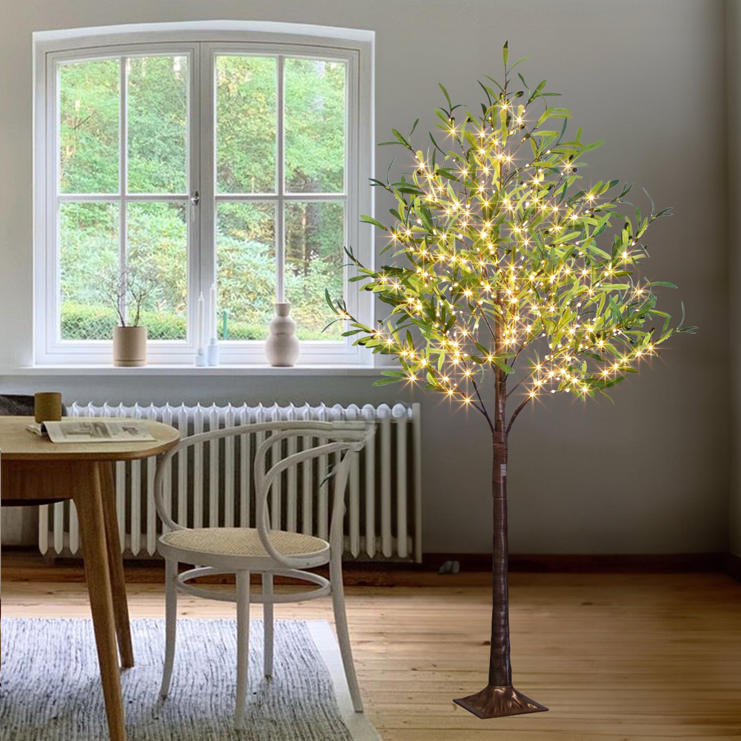 EAMBRITE Lighted Olive Tree Artificial Indoor, 6Ft Eucalyptus Tree with Fairy Lights