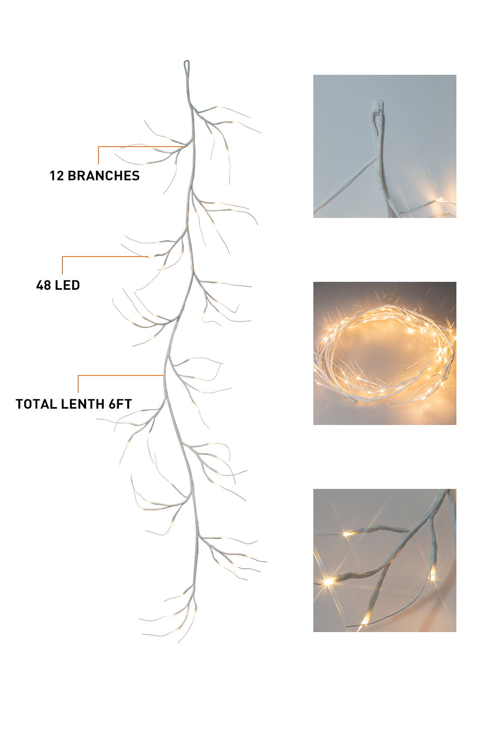 EAMBRITE White Garland Lights, 6 FT 48 LED Lighted Twig Garlands Plug in
