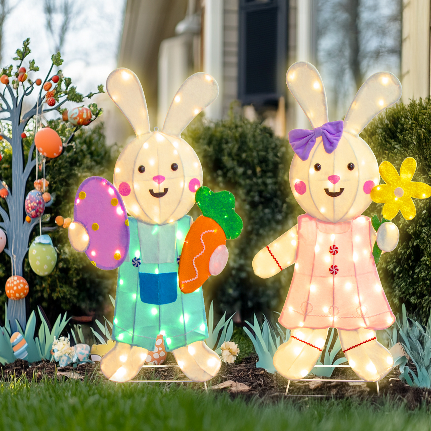 EAMBRITE 2 Pack Easter Decorations Outdoor Bunny Decor