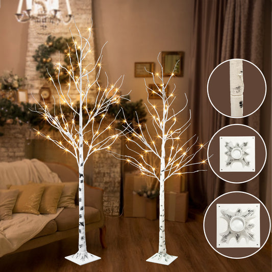 EAMBRITE 5FT 6FT White Birch Tree Set Christmas Tree Decorations