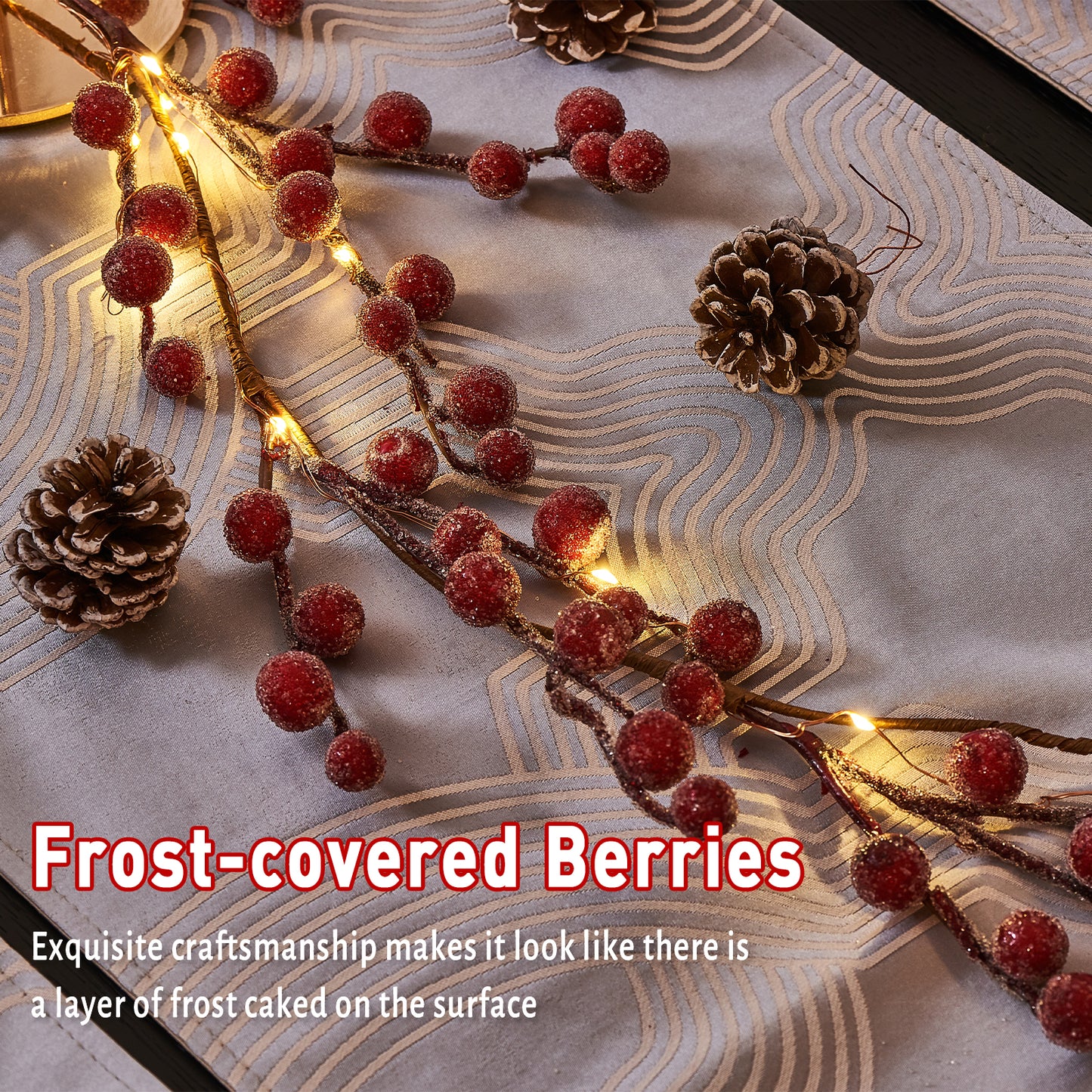 EAMBRITE Lighted Red Berry Garland, 6 FT 88 LED Christmas Garland with Warm White Lighs