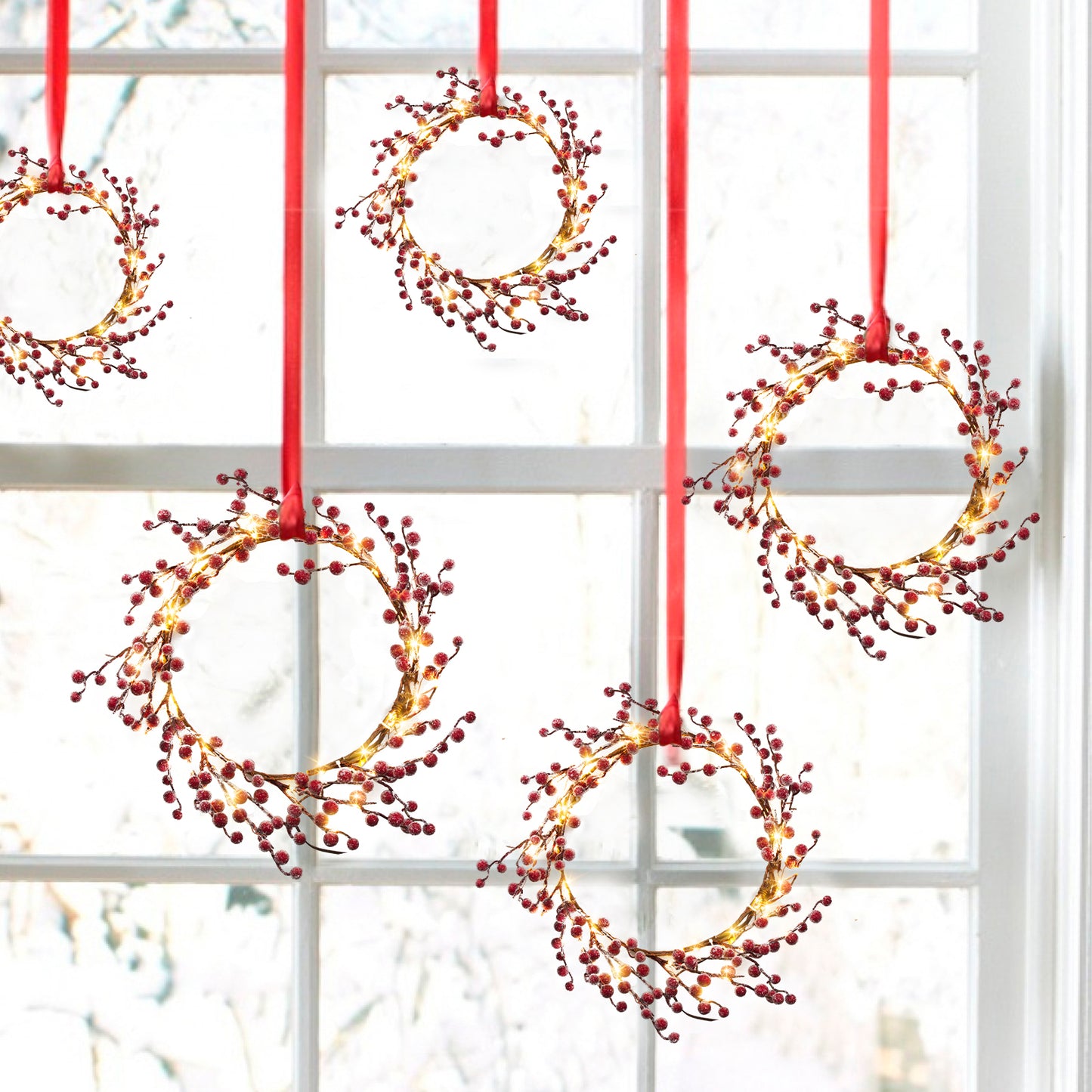 EAMBRITE Lighted Red Berry Garland, 6 FT 88 LED Christmas Garland with Warm White Lighs