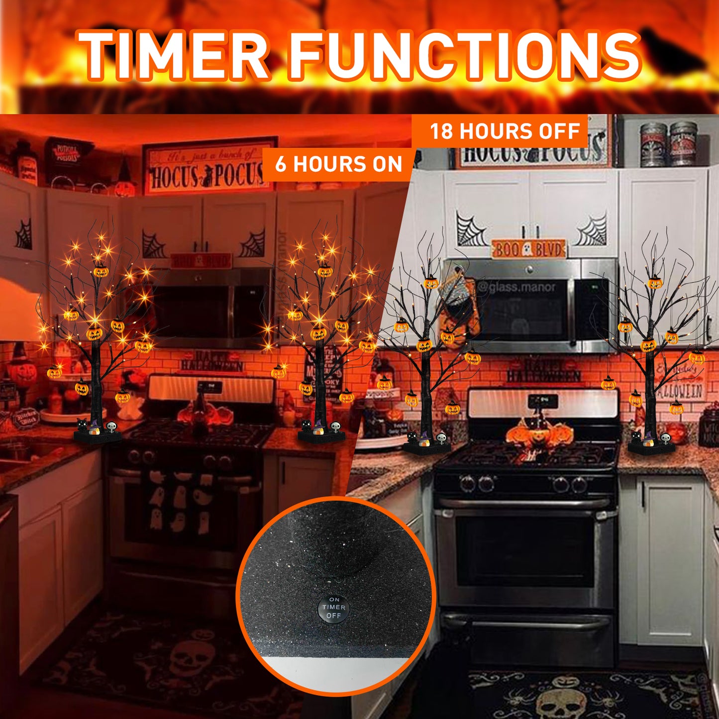 EAMBRITE Halloween Tree, 2FT Black Spooky Tree with 24 LED Orange Lights 8 Pumpkin
