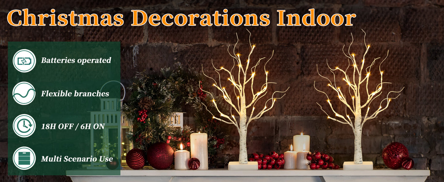 EAMBRITE Birch Tree with Led Lights, White Christmas Decorations Indoor Lighted Mini Small Artificial Tree Lamp