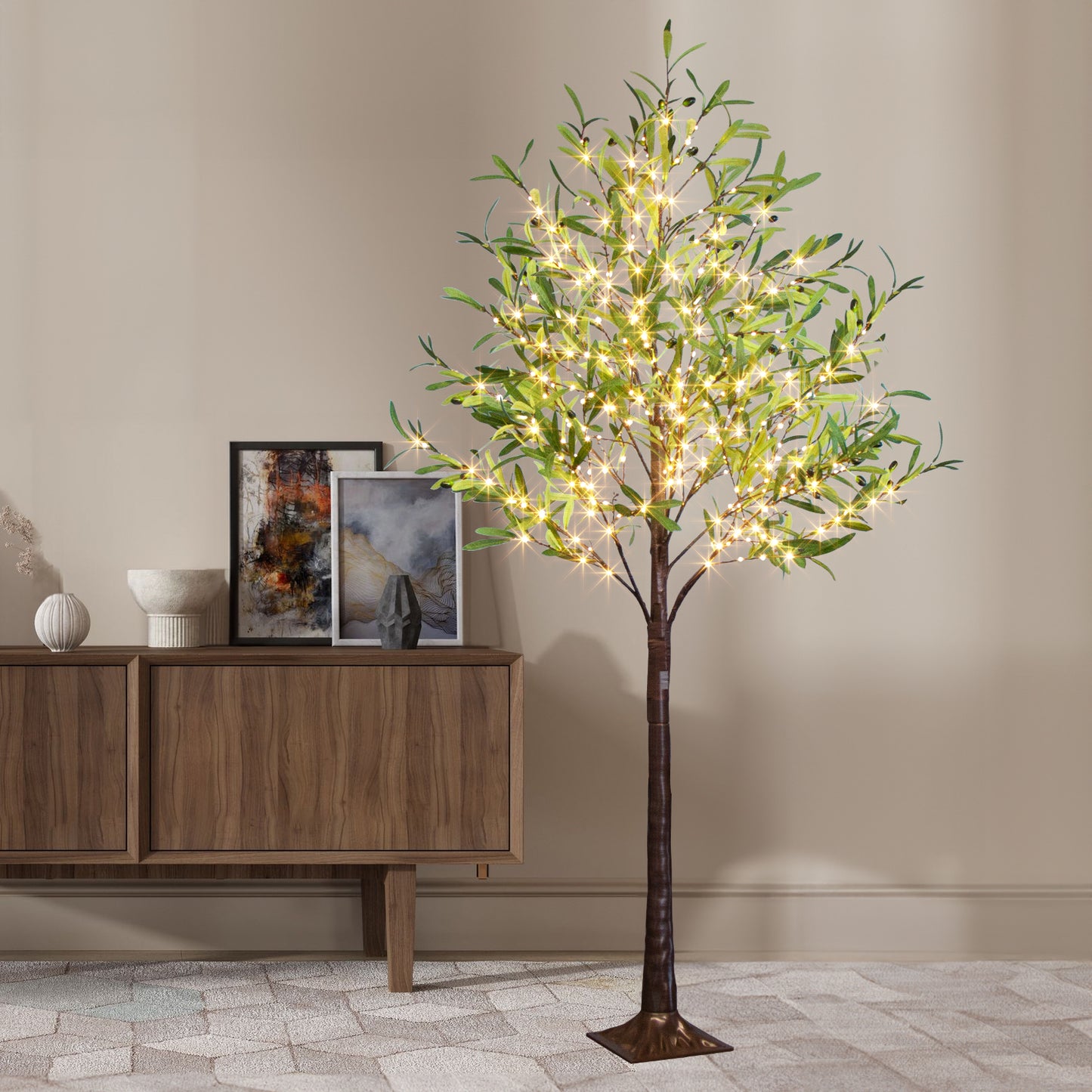 EAMBRITE Lighted Olive Tree Artificial Indoor, 6Ft Eucalyptus Tree with Fairy Lights