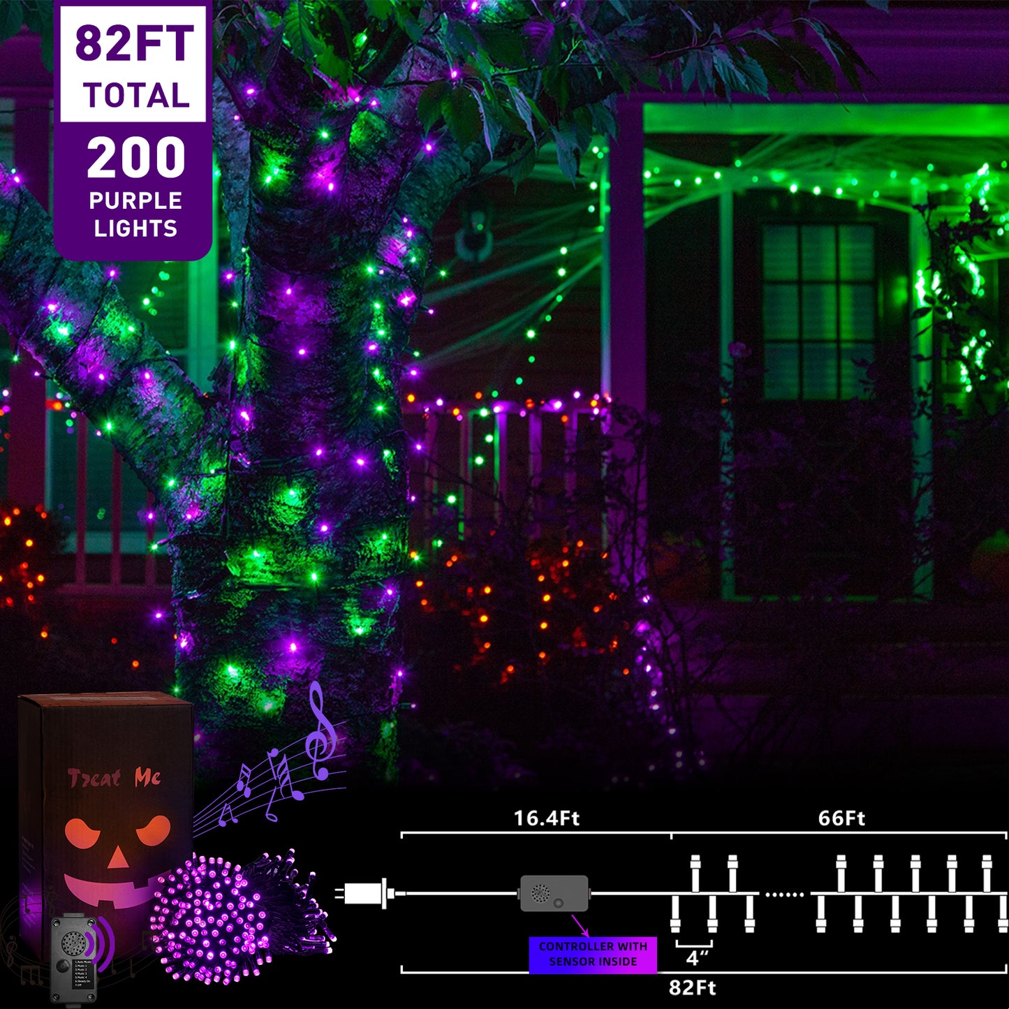 EAMBRITE Halloween Decorations 200 LED Halloween String Lights with Spooky Music