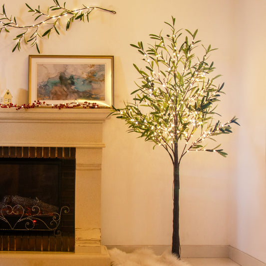 EAMBRITE Lighted Olive Tree Artificial Indoor, 6Ft Eucalyptus Tree with Fairy Lights