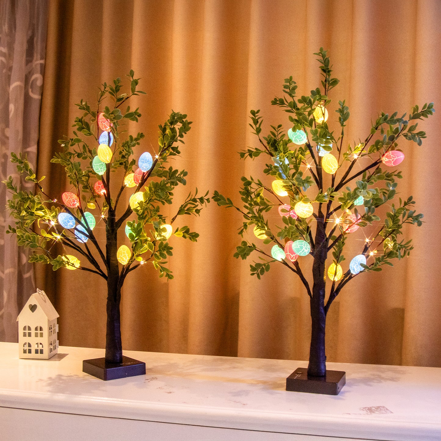 EAMBRITE Easter Decorations Easter Tree with Eggs, 2Ft Tabletop Tree with 24 LED Lights
