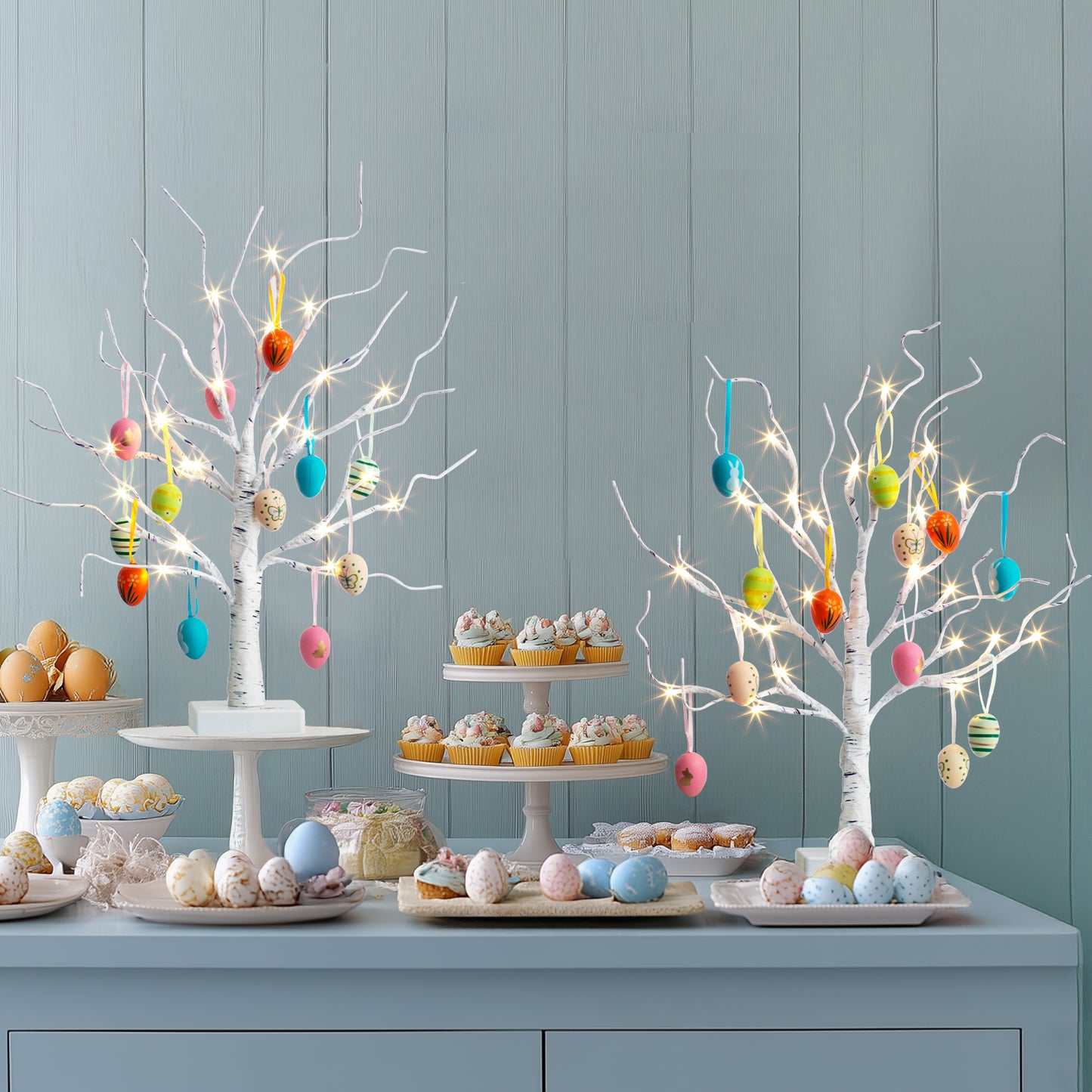 EAMBRITE Easter Decorations Easter Tree with 18x2 pcs Eggs Ornaments
