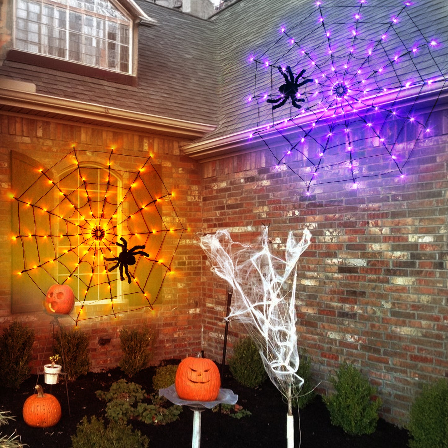 EAMBRITE Halloween Spider Web Lights with 84LED Orange/Purple Lights