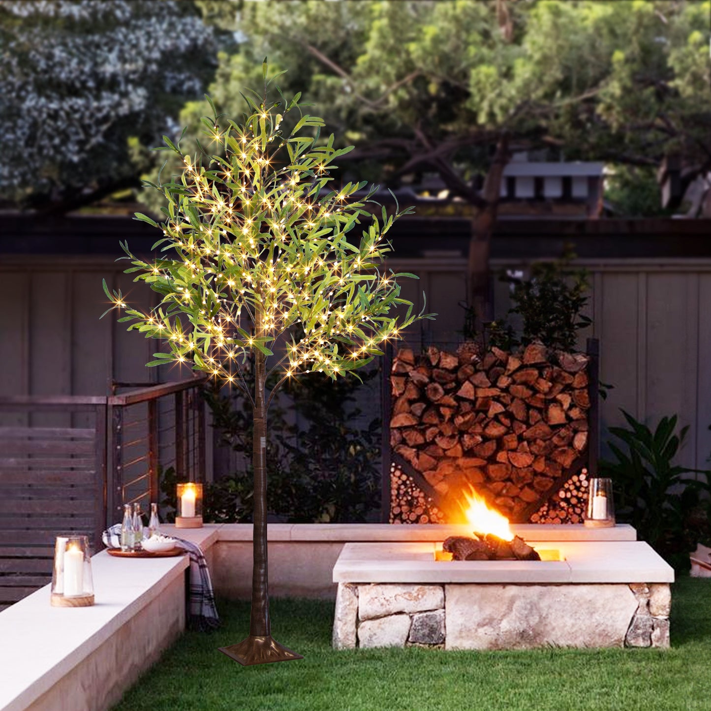EAMBRITE Lighted Olive Tree Artificial Indoor, 6Ft Eucalyptus Tree with Fairy Lights