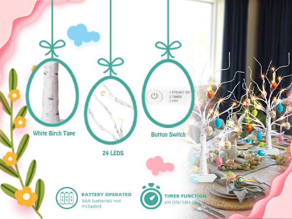 EAMBRITE Easter Decorations Easter Tree with 18x2 pcs Eggs Ornaments
