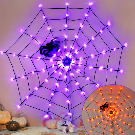 EAMBRITE Halloween Spider Web Lights with 84LED Orange/Purple Lights