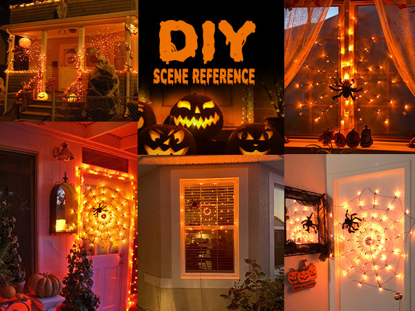 EAMBRITE Halloween Spider Web Lights with 70LED Orange Lights