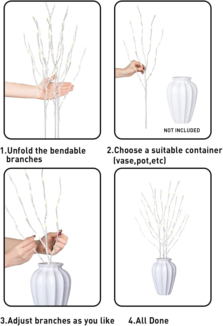 EAMBRITE Pre Lit White Birch Twig Branch Lights