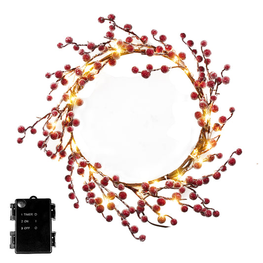 EAMBRITE Lighted Red Berry Garland, 6 FT 88 LED Christmas Garland with Warm White Lighs